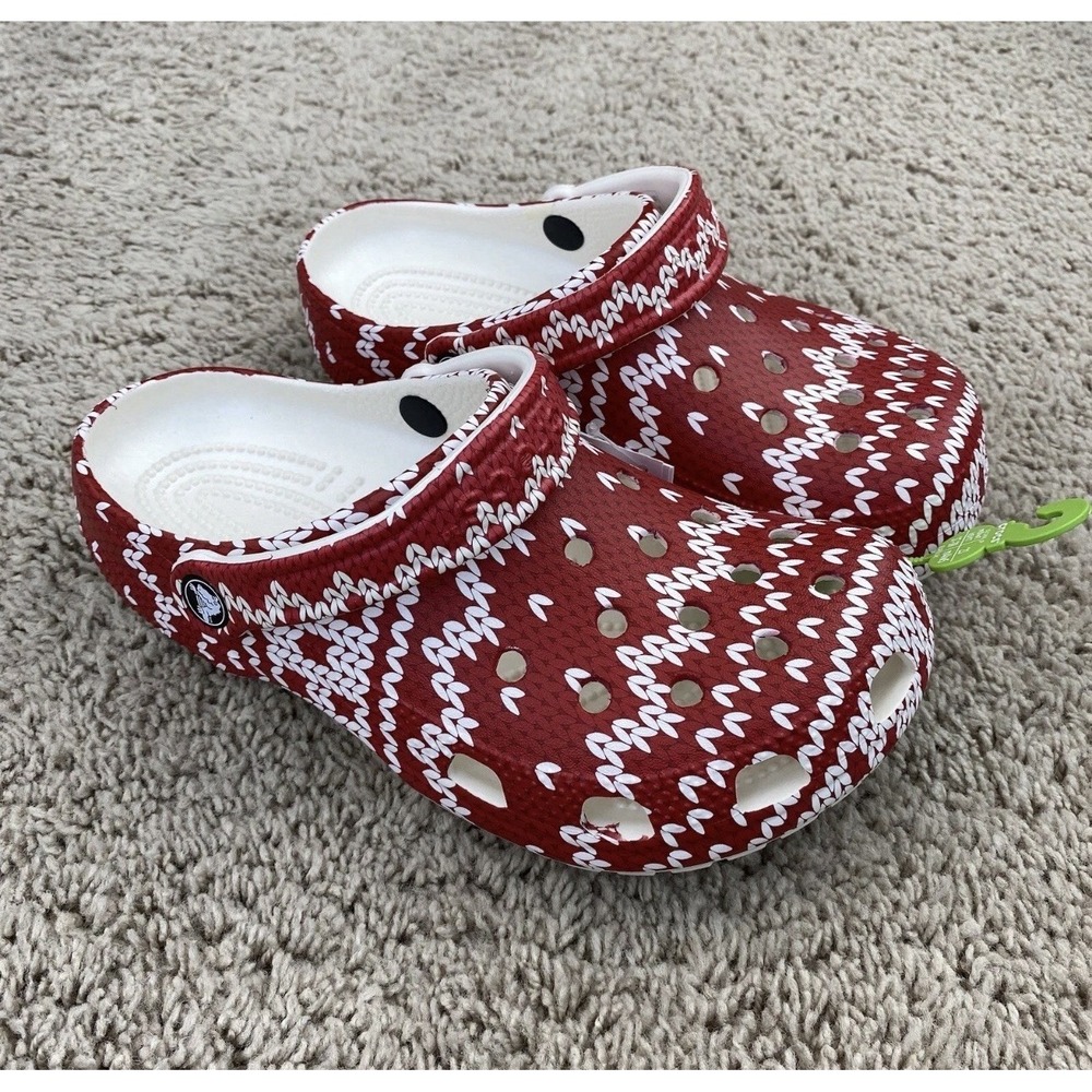 Crocs Classic Holiday‎ Sweater Clogs Men's 5, Women's 7 Red & White Shoes 209237 - Picture 2 of 10